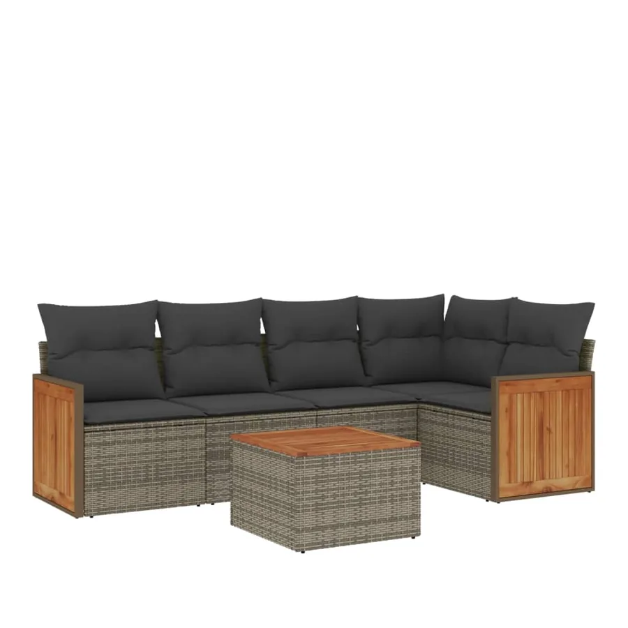 Salon de jardin 6 pcs avec coussins gris résine tressée - 2