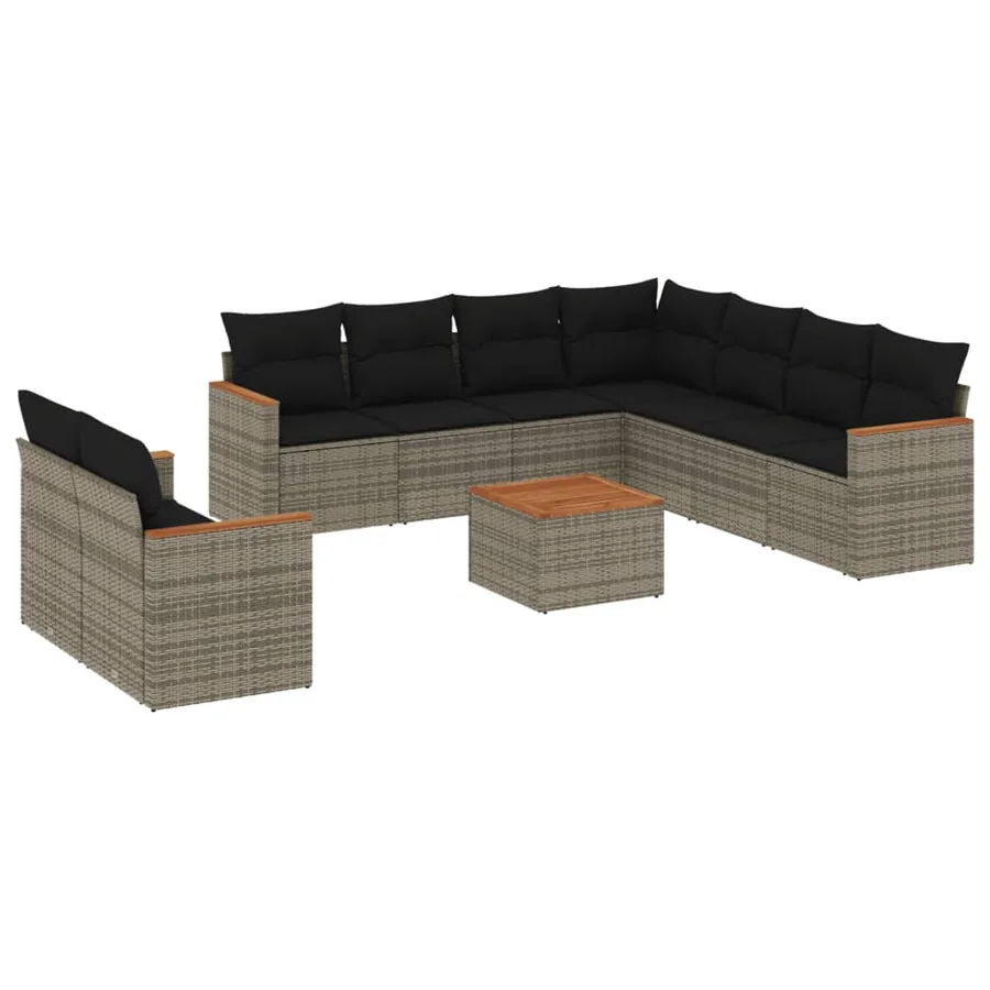 Salon de jardin avec coussins 10 pcs gris résine tressée - 2