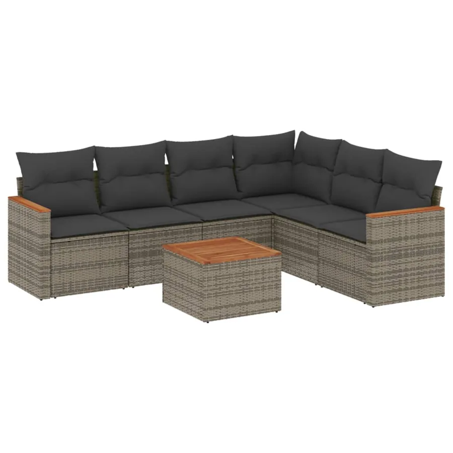Salon de jardin avec coussins 7 pcs gris résine tressée - 2