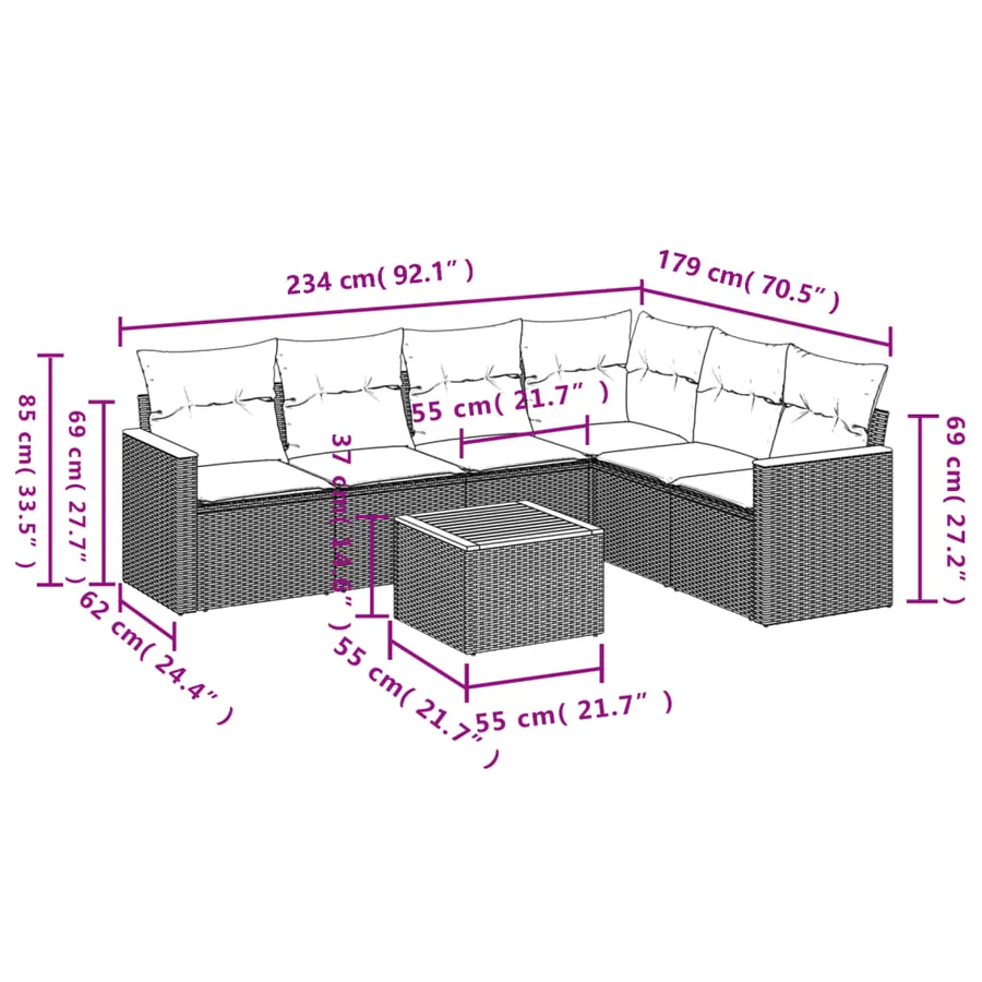 Salon de jardin avec coussins 7 pcs gris résine tressée - 8