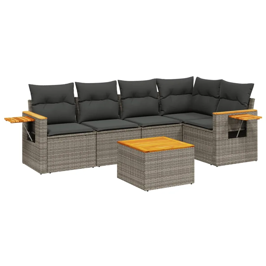 Salon de jardin 6 pcs avec coussins gris résine tressée - 2