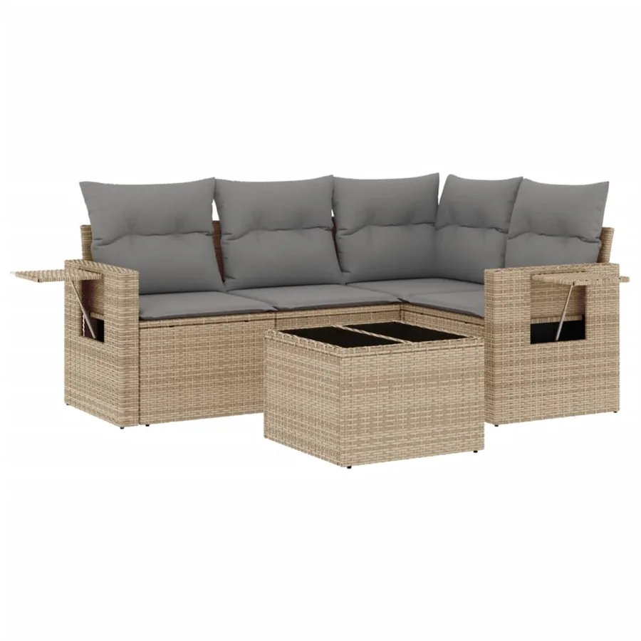 Salon de jardin avec coussins 5 pcs beige résine tressée - 2