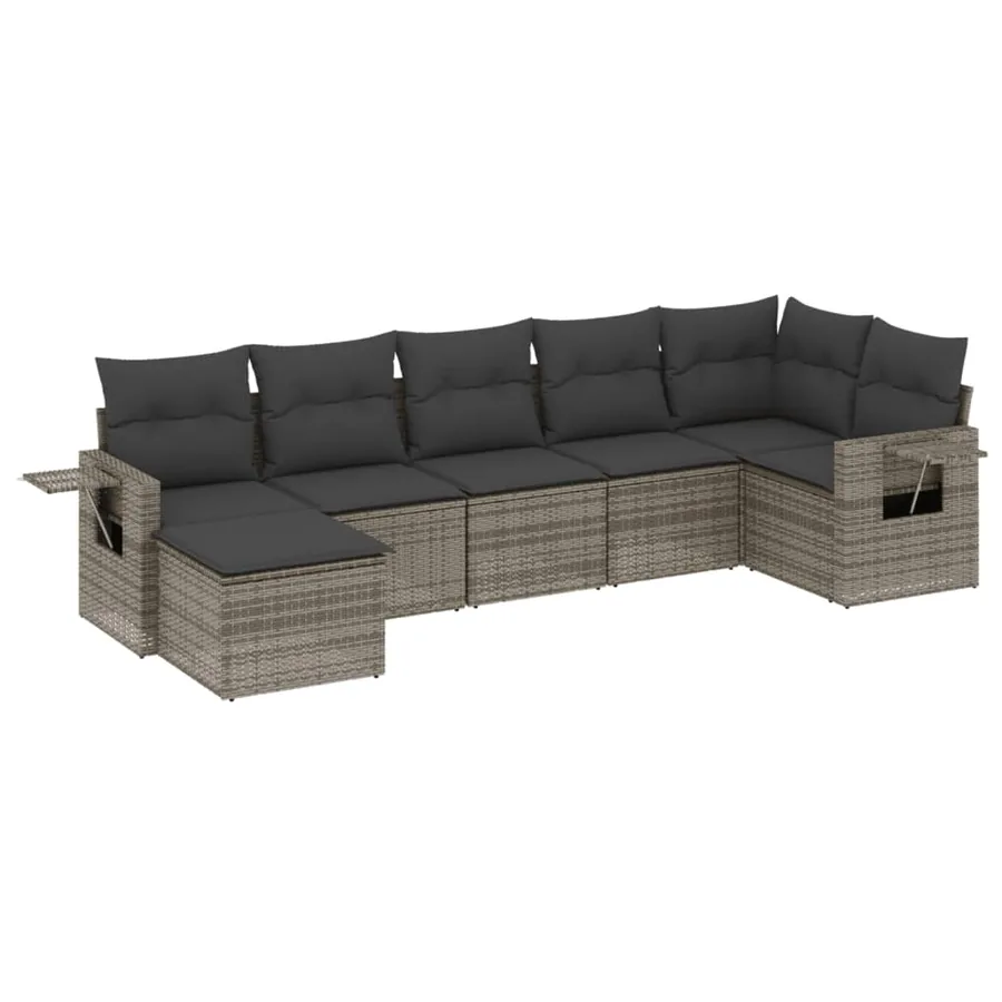 Salon de jardin avec coussins 7 pcs gris résine tressée - 2