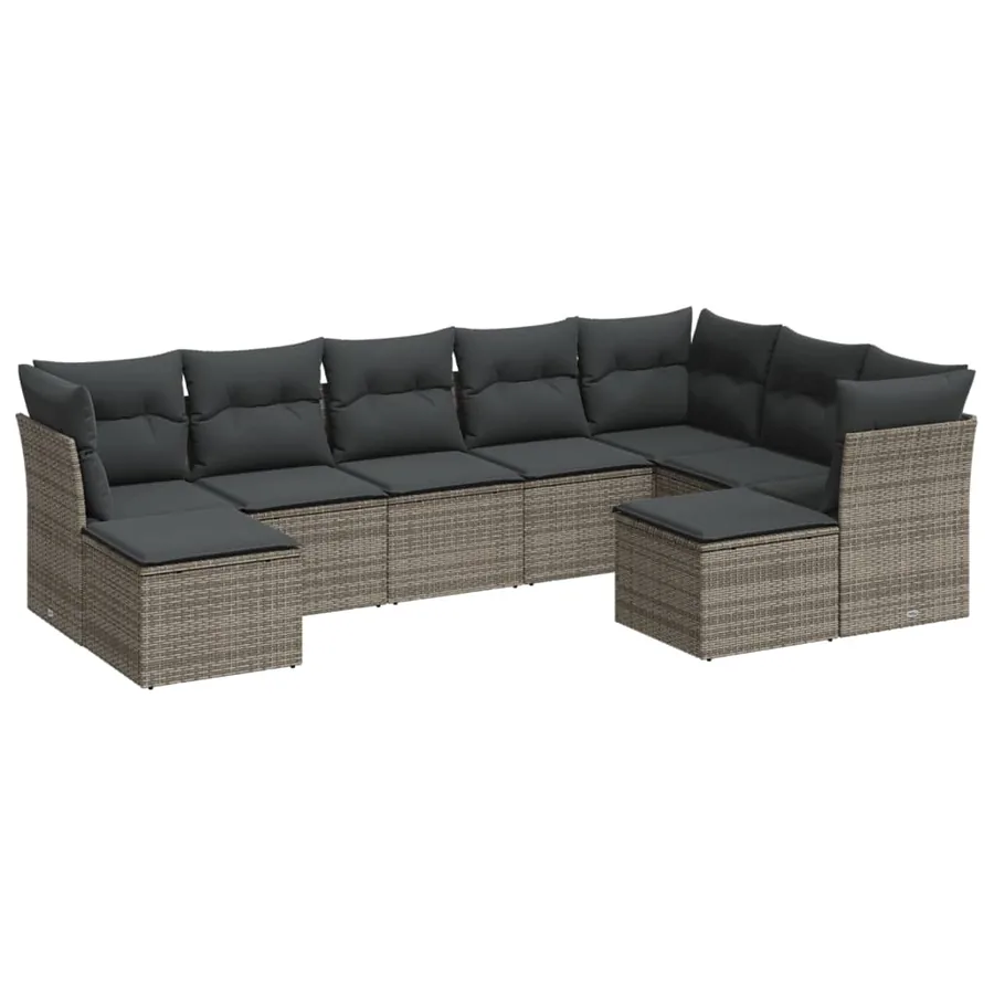 Salon de jardin 9 pcs avec coussins gris résine tressée - 2