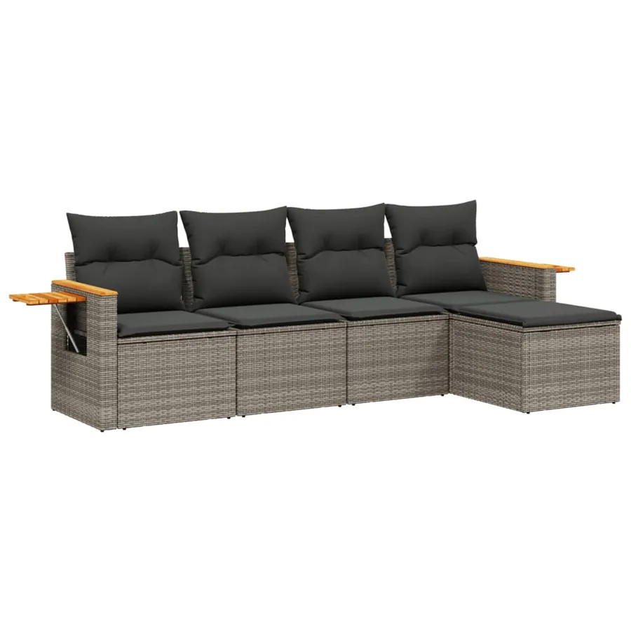 Salon de jardin 5 pcs avec coussins gris résine tressée - 2