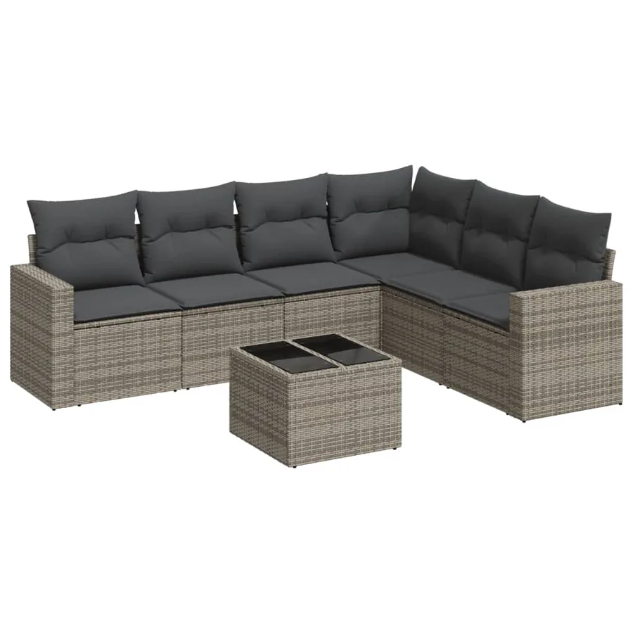 Salon de jardin avec coussins 7 pcs gris résine tressée - 2