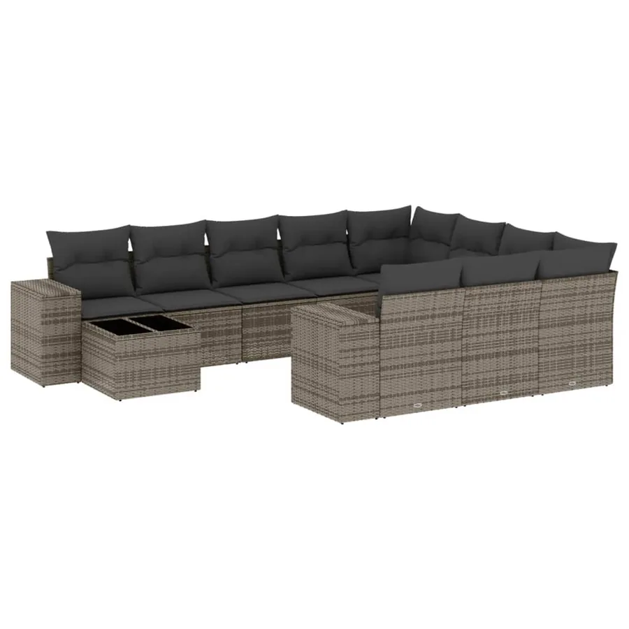 Salon de jardin 11 pcs avec coussins gris résine tressée - 2