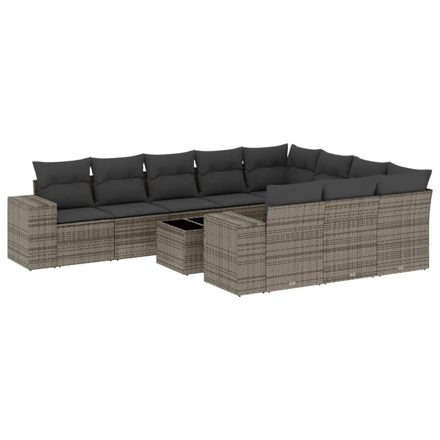 Salon de jardin 11 pcs avec coussins gris résine tressée - 2