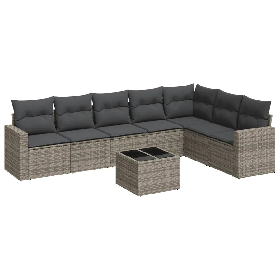 Salon de jardin 8 pcs avec coussins gris résine tressée - 2