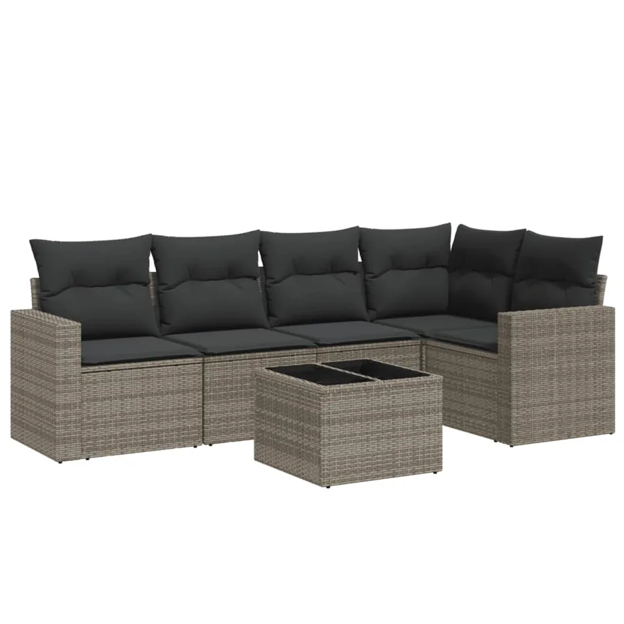 Salon de jardin 6 pcs avec coussins gris résine tressée - 2