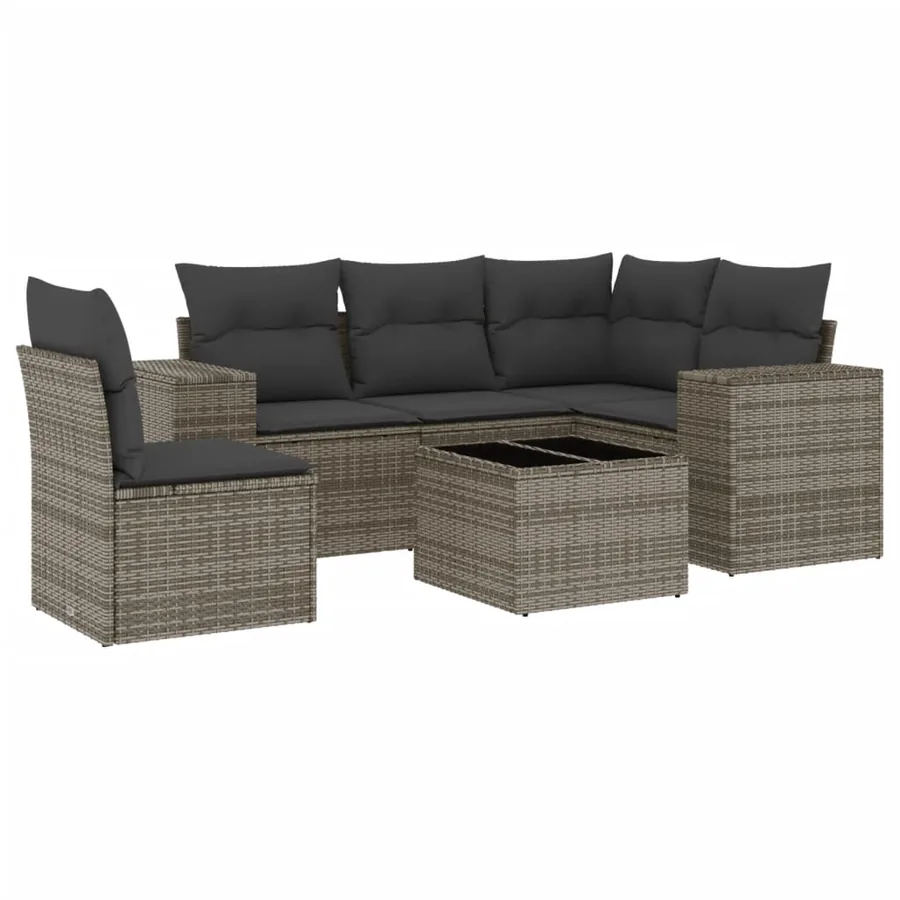 Salon de jardin 6 pcs avec coussins gris résine tressée - 2