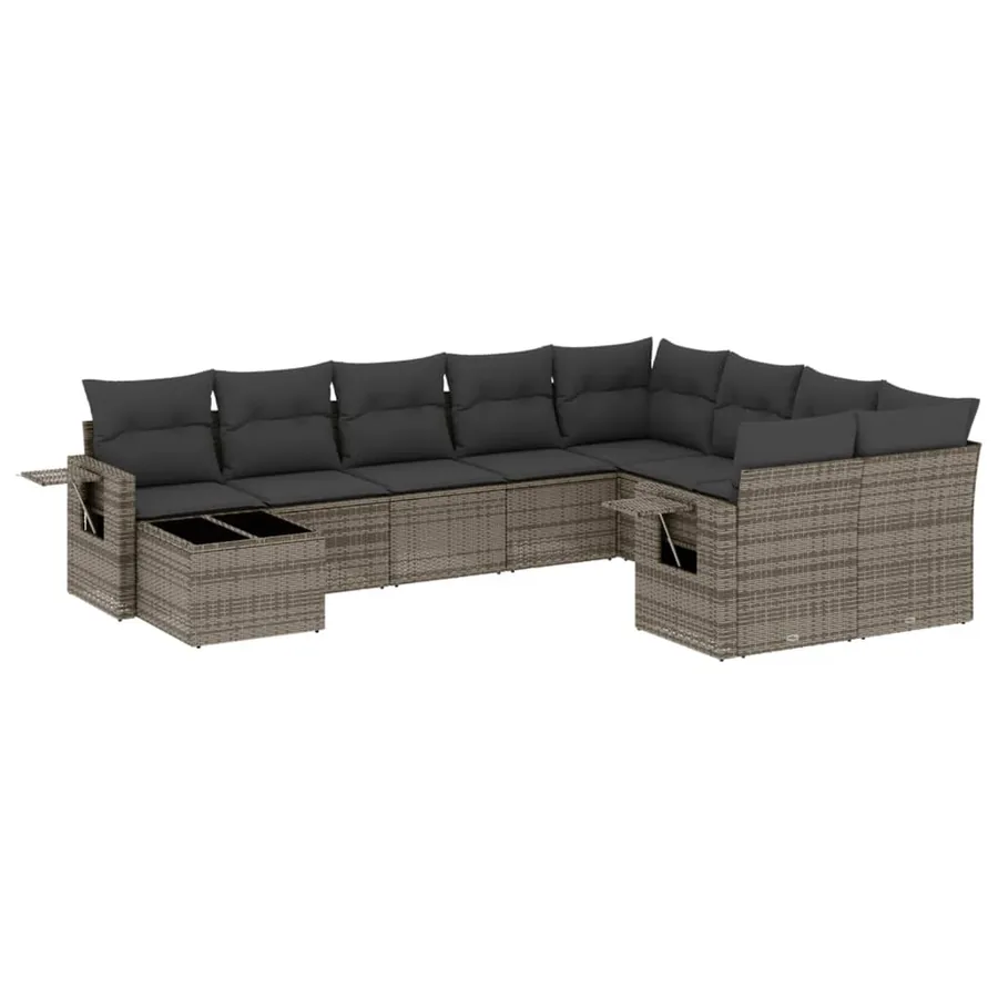 Salon de jardin avec coussins 10 pcs gris résine tressée - 2