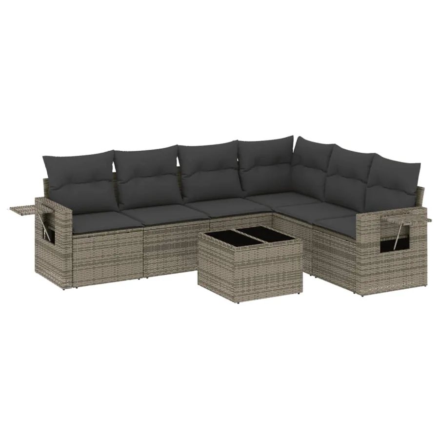 Salon de jardin avec coussins 7 pcs gris résine tressée - 2