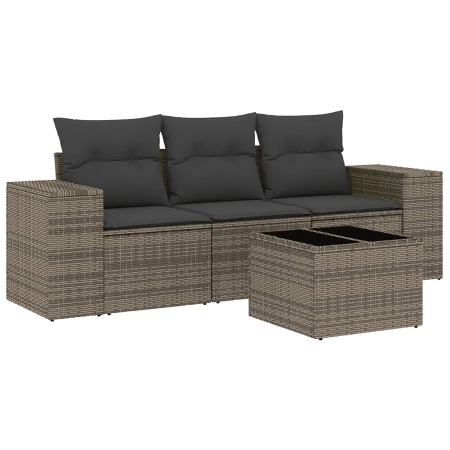 Salon de jardin 4 pcs avec coussins gris résine tressée - 2