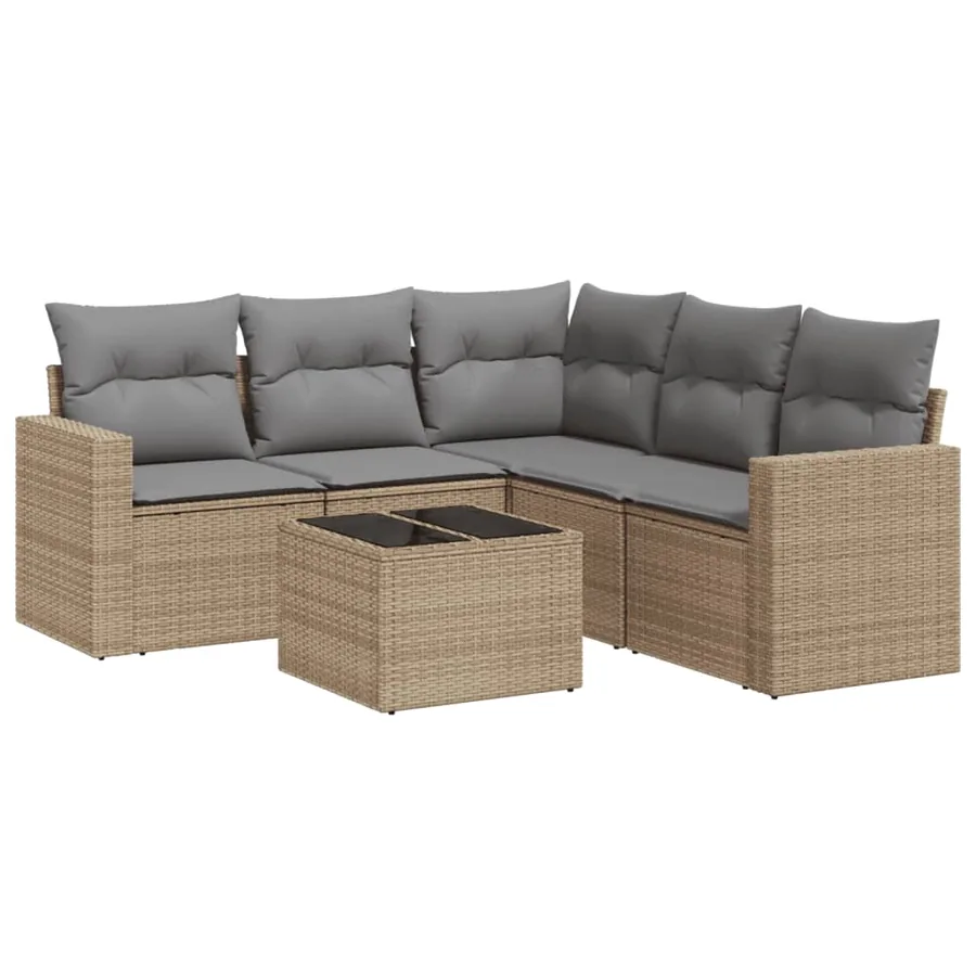 Salon de jardin avec coussins 6 pcs beige résine tressée - 2