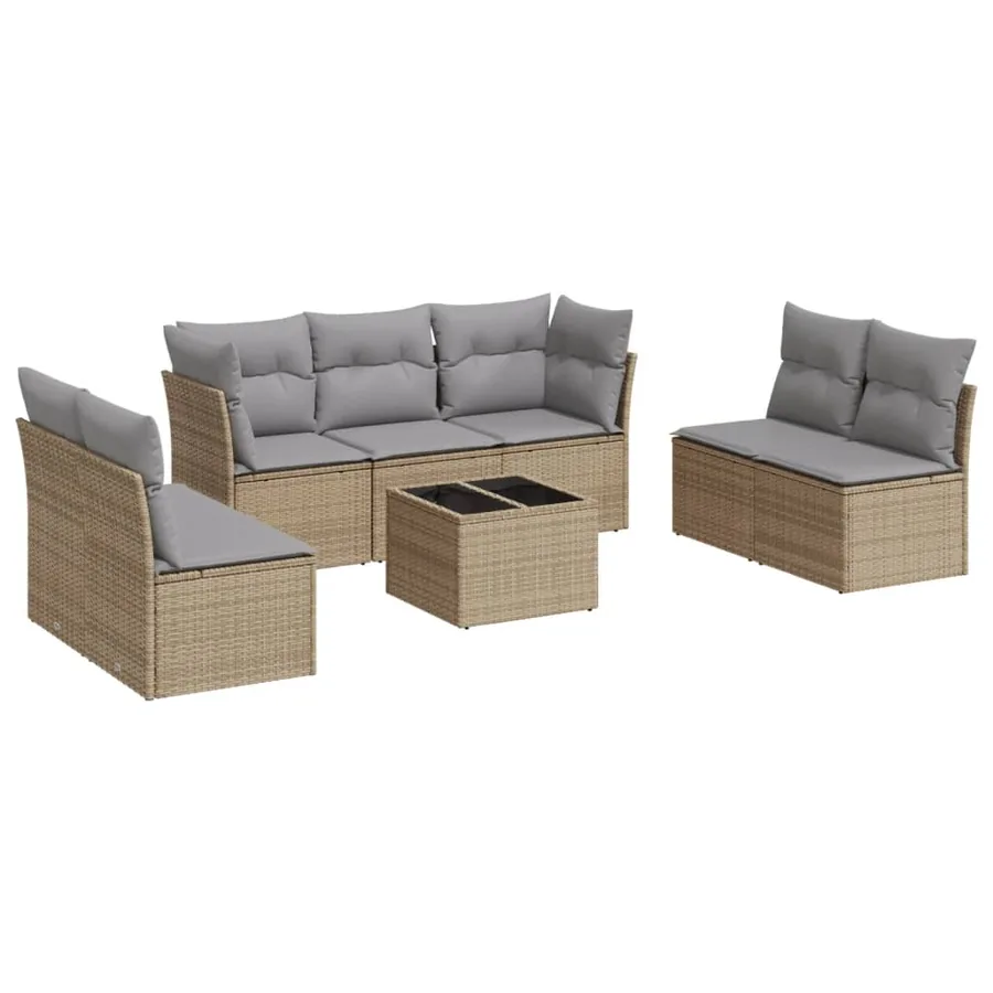 Salon de jardin avec coussins 8 pcs beige résine tressée - 2