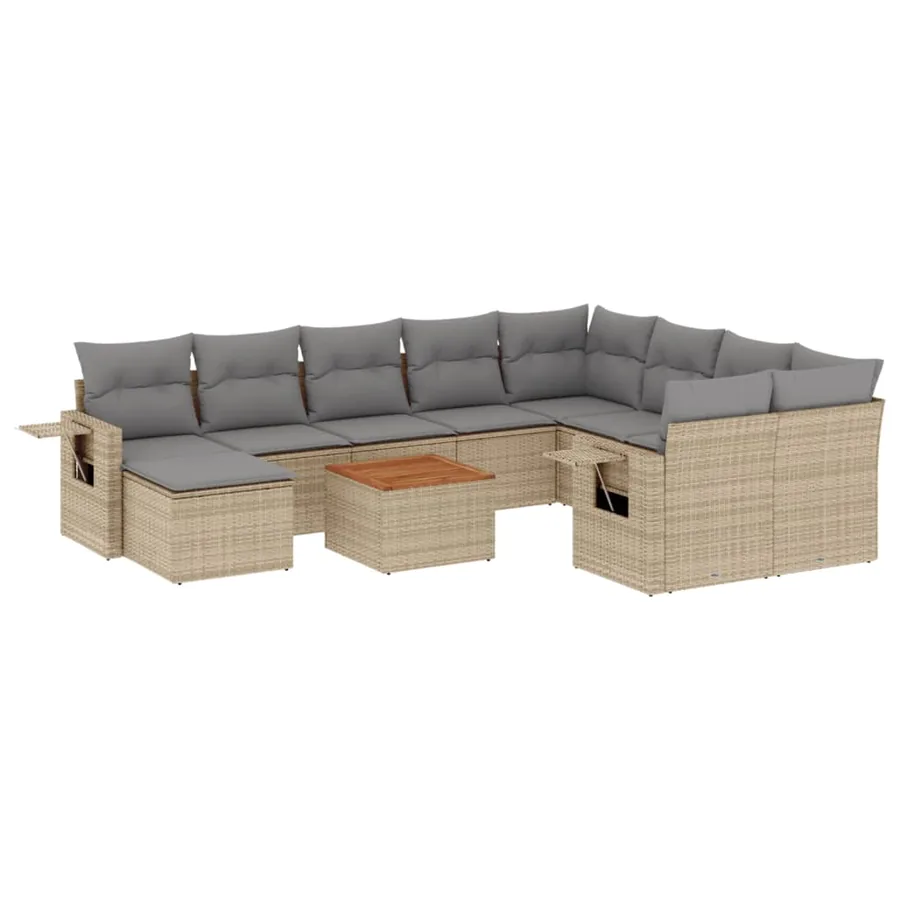 Salon de jardin et coussins 11 pcs mélange beige résine tressée - 2