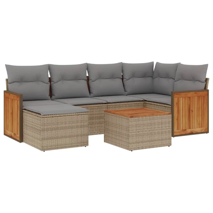 Salon de jardin avec coussins 7 pcs beige résine tressée - 2