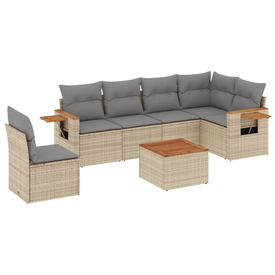 Salon de jardin avec coussins 7 pcs beige résine tressée - 2