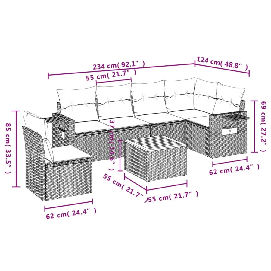 Salon de jardin avec coussins 7 pcs beige résine tressée - 3