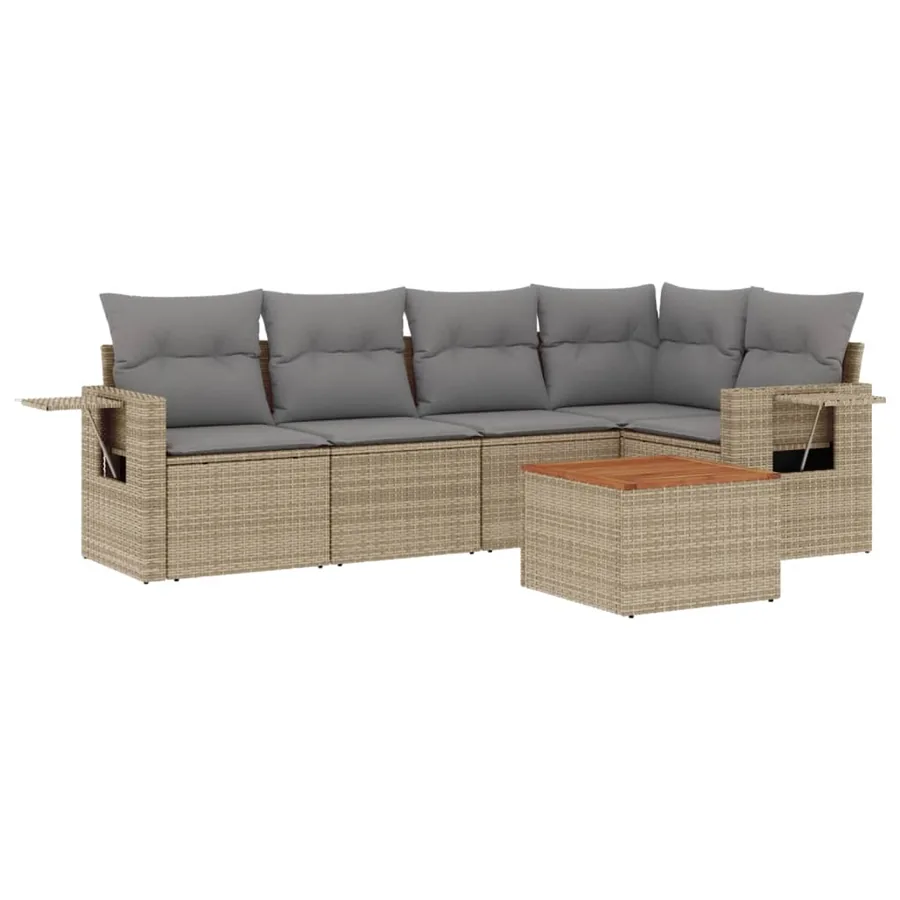 Salon de jardin avec coussins 6pcs mélange beige résine tressée - 2