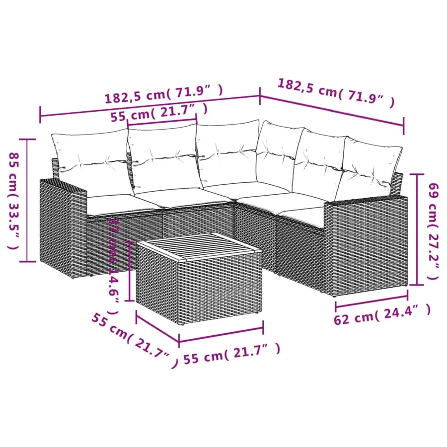 Salon de jardin avec coussins 6pcs mélange beige résine tressée - 12