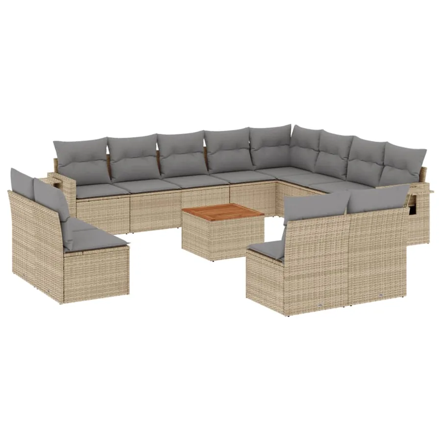 Salon de jardin et coussins 13 pcs mélange beige résine tressée - 2