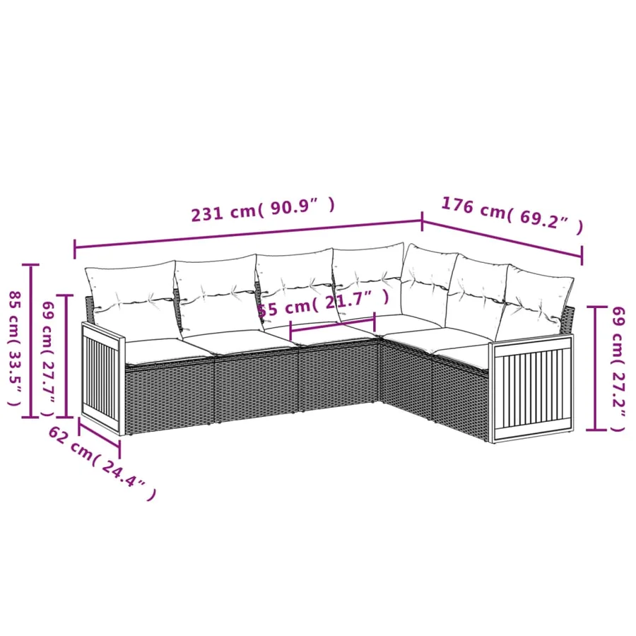 Salon de jardin avec coussins 6 pcs beige résine tressée - 3