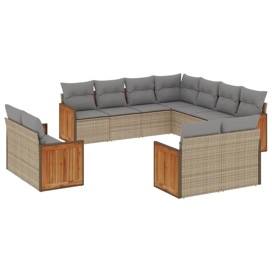 Salon de jardin 11 pcs avec coussins beige résine tressée - 2
