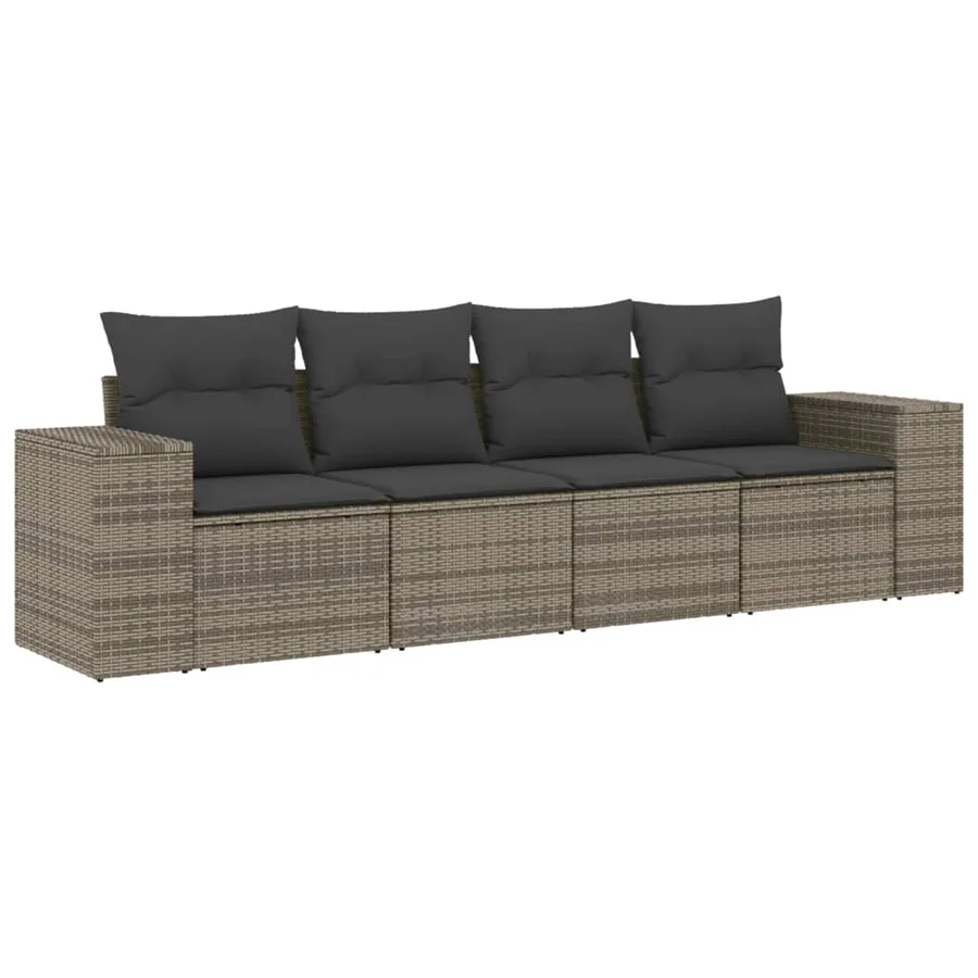 Salon de jardin 4 pcs avec coussins gris résine tressée - 2
