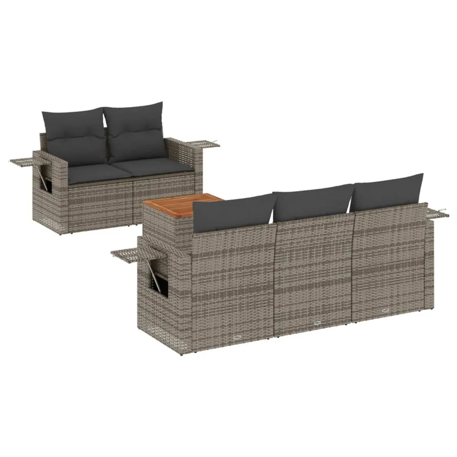 Salon de jardin 6 pcs avec coussins gris résine tressée - 2