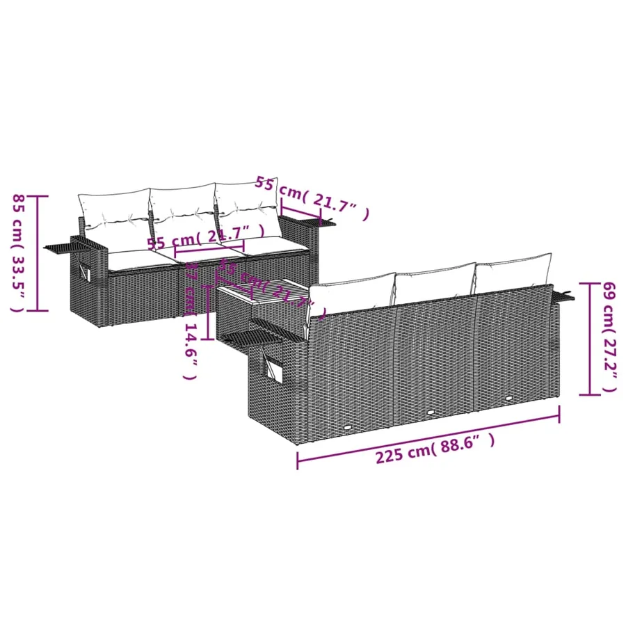 Salon de jardin avec coussins 7 pcs gris résine tressée - 3