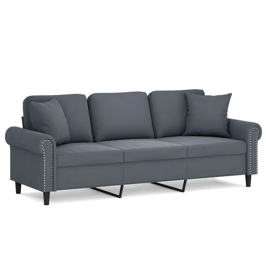 Canapé 3 places avec oreillers gris foncé 180 cm velours - 2