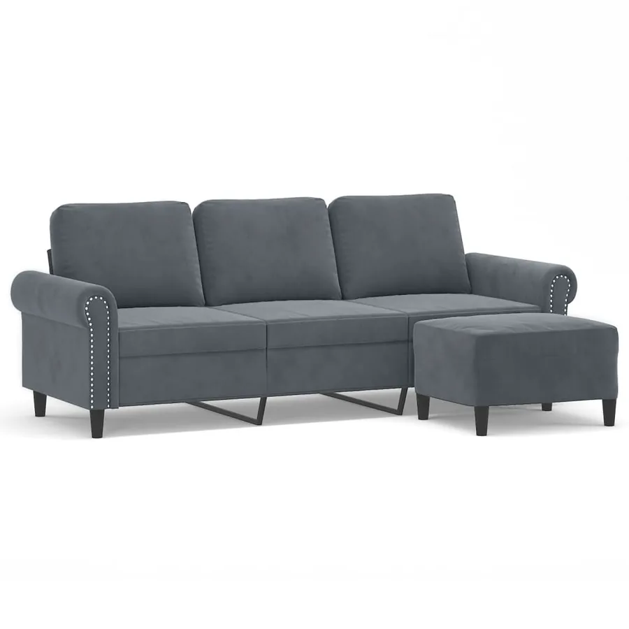 Canapé à 3 places avec repose-pieds Gris foncé 180 cm Velours - 2