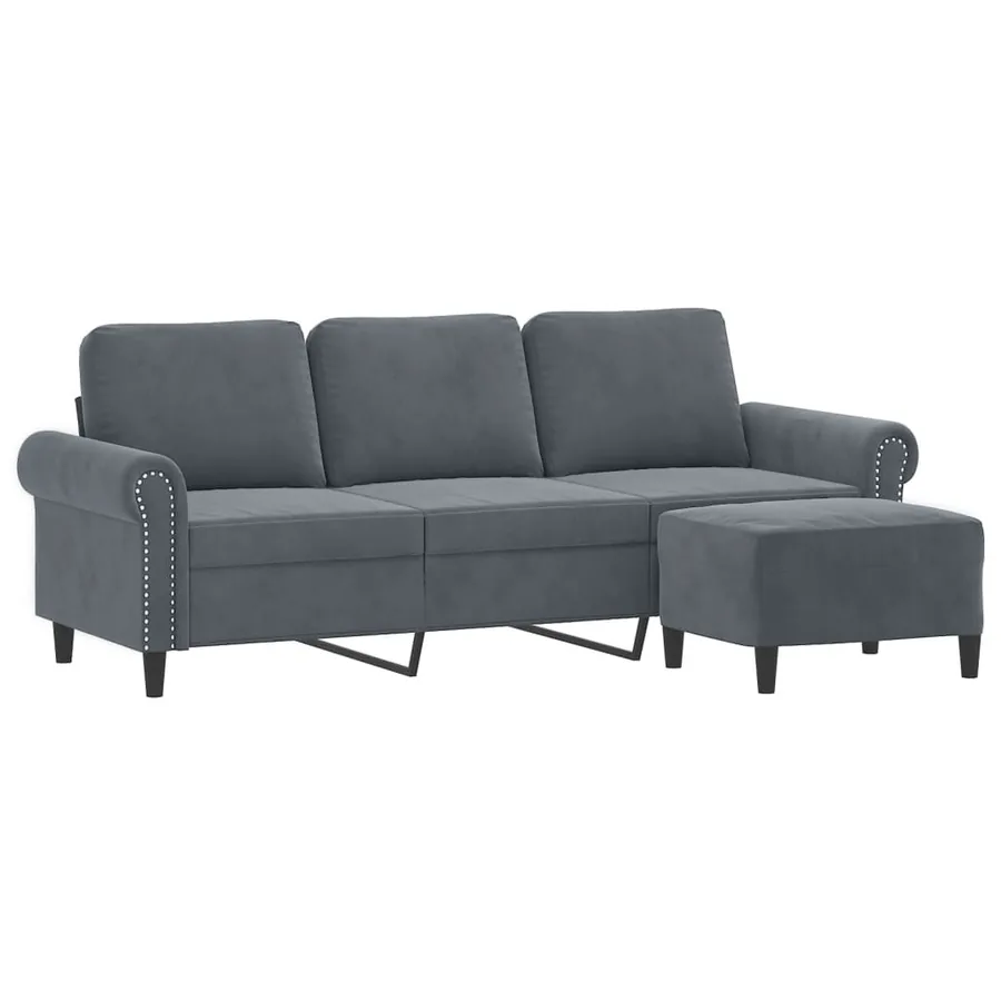 Canapé à 3 places avec repose-pieds Gris foncé 180 cm Velours - 3