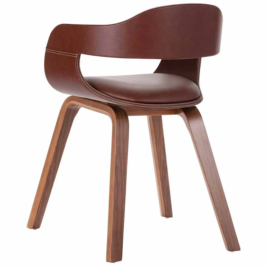 Chaise à manger Marron Bois courbé et similicuir - 4