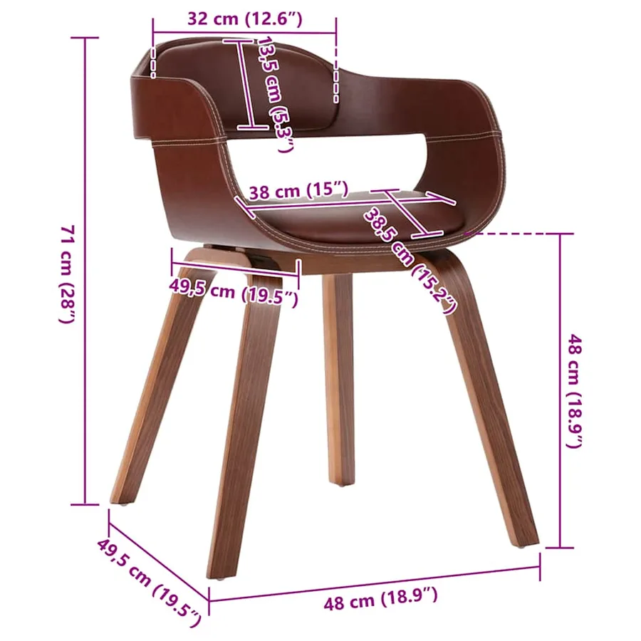 Chaise à manger Marron Bois courbé et similicuir - 6