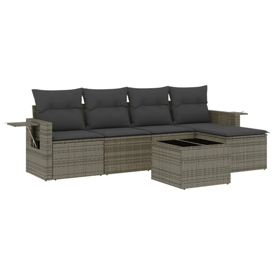 Salon de jardin 6 pcs avec coussins gris résine tressée - 2