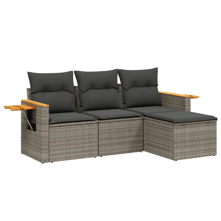 Salon de jardin 4 pcs avec coussins gris résine tressée - 2