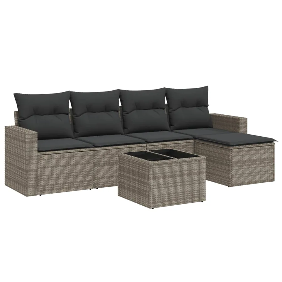 Salon de jardin 6 pcs avec coussins gris résine tressée - 2