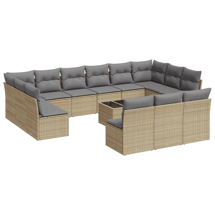 Salon de jardin avec coussins 14 pcs beige résine tressée - 2