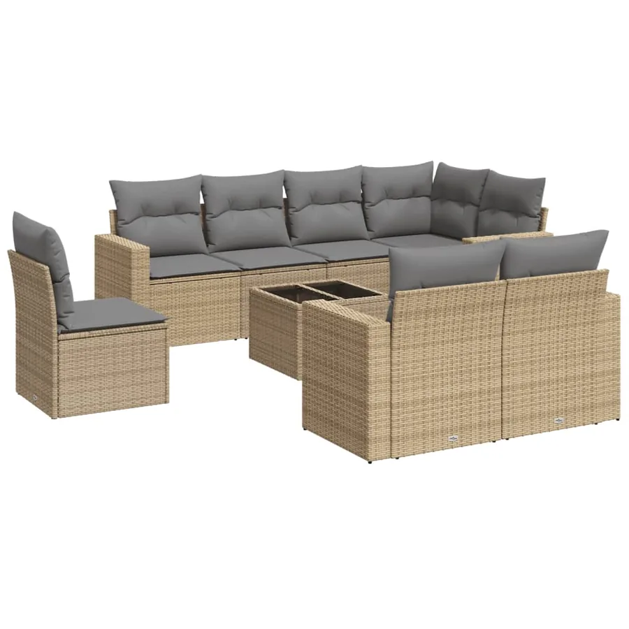 Salon de jardin avec coussins 9 pcs beige résine tressée - 2