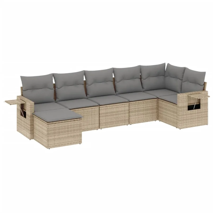 Salon de jardin avec coussins 7 pcs beige résine tressée - 2