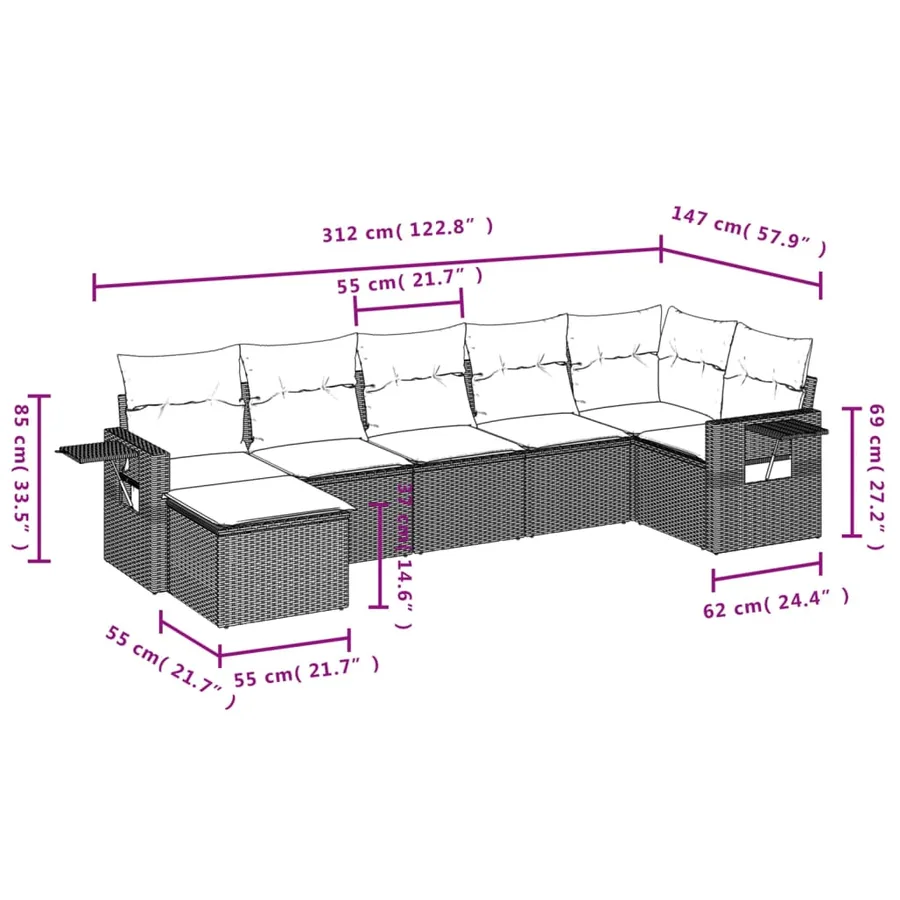 Salon de jardin avec coussins 7 pcs beige résine tressée - 3