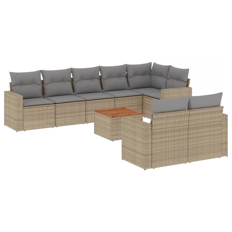 Salon de jardin avec coussins 9pcs mélange beige résine tressée - 2