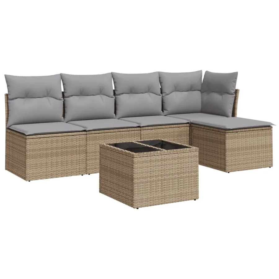Salon de jardin avec coussins 6 pcs beige résine tressée - 2