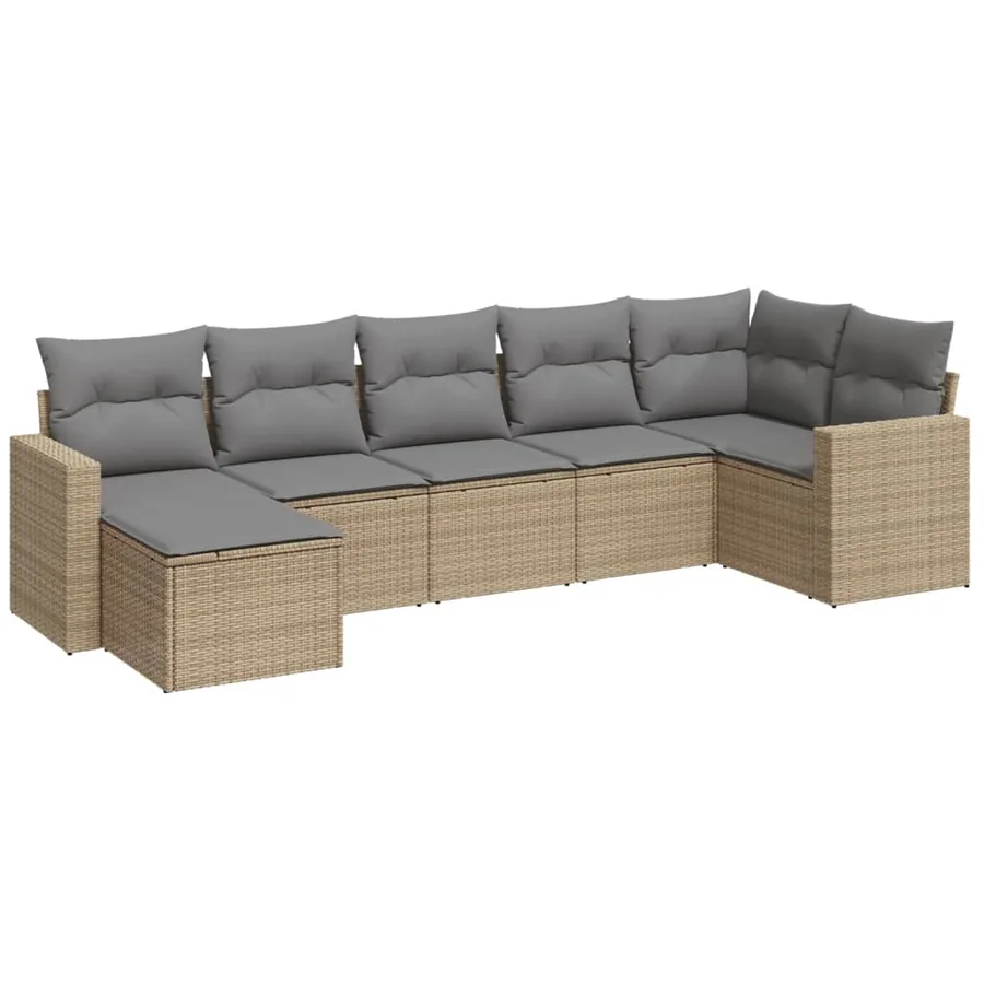 Salon de jardin avec coussins 7 pcs beige résine tressée - 2