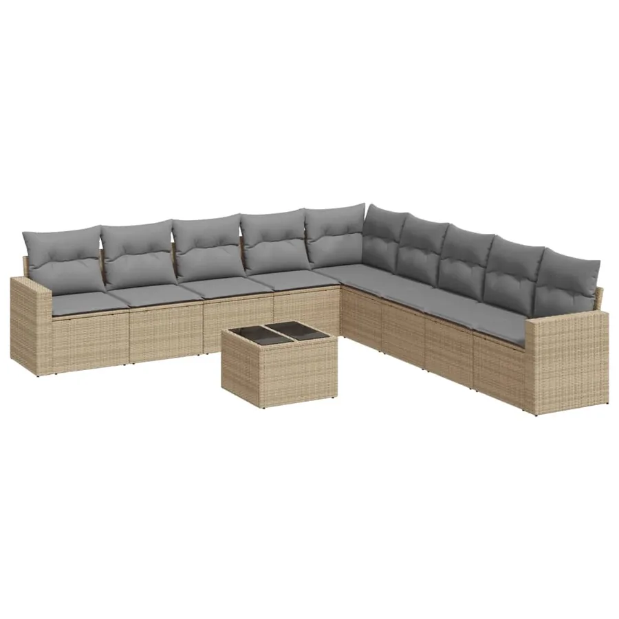 Salon de jardin avec coussins 10 pcs beige résine tressée - 2