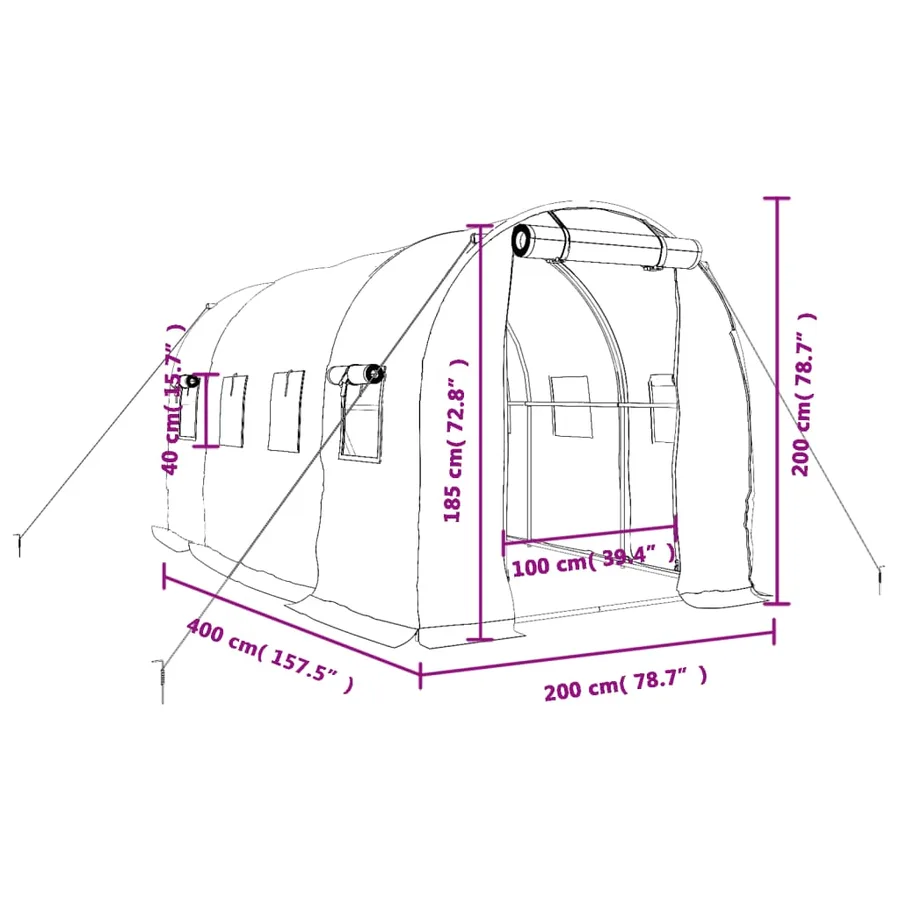 Serre avec cadre en acier vert 8 m² 4x2x2 m - 12