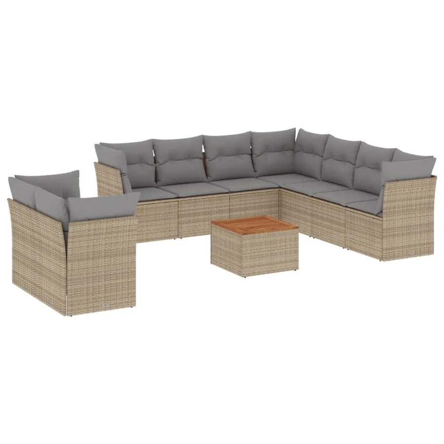 Salon de jardin et coussins 11 pcs mélange beige résine tressée - 2